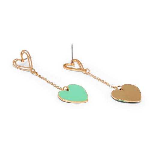 Enamel green heart drop earrings