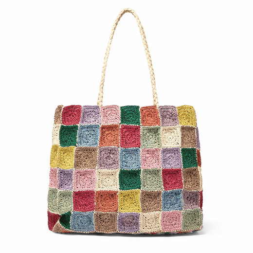 Multicoloured handwoven raffia tote bag