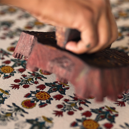 Marigold block print travel bag