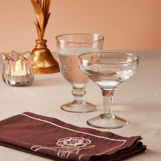 Etched recycled wine glass