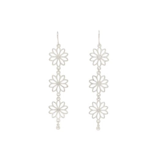 Silver plated flowers drop earrings